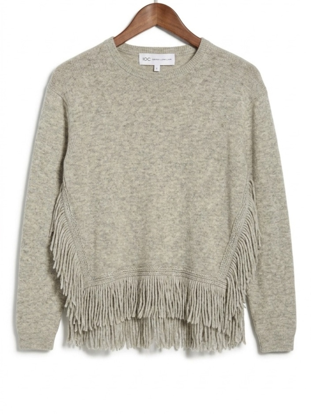 10 Crosby Derek Lam Light Gray Fringe Crewneck Sweater